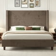 thumbnail image 7 of VanAcc Queen Size 61" Corduroy Upholstered Bed Frame with Vertical Stripe Wingback Headboard/Brown, 7 of 7