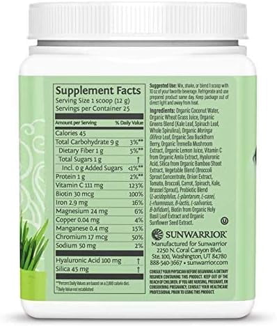 Sunwarrior Beauty Greens Collagen | Unflavored Collagen Boost Powder with Hyaluronic Acid and Biotin, 300g