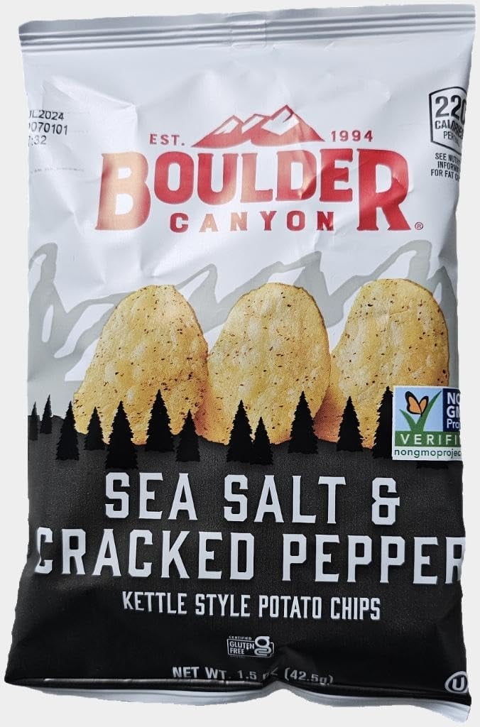 Boulder Canyon |Variety 12 Pack | 6 Sea Salt & Cracked Pepper, 6 Malt Vinegar & Sea Salt | Kettle Style Potato Chips| 1.5 Ounce | Pack of 12 Bundled by SUPERDEALS with Mystery Gift