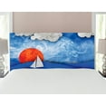 thumbnail image 1 of Nautical Headboard, Sailing Ship with Sun and Clouds in Mist Water with Waves Funky Art, Upholstered Decorative Metal Bed Headboard with Memory Foam, Full Size, Blue Orange White, by Ambesonne, 1 of 4
