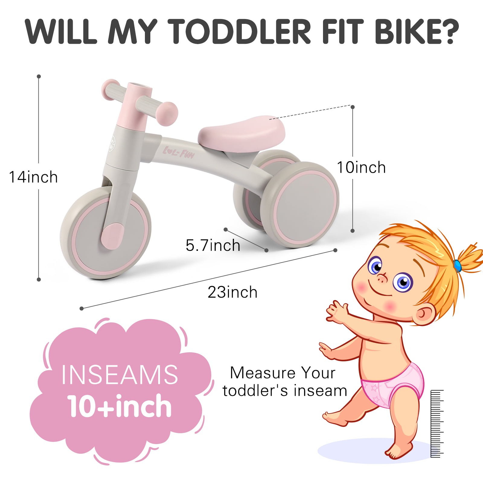 Baby First Birthday Gifts for One Year Old Toddler Trike for Baby 12-24 Months LOL-FUN Baby Balance Bike Ride On Toys for 1 Year Old Boys Girls