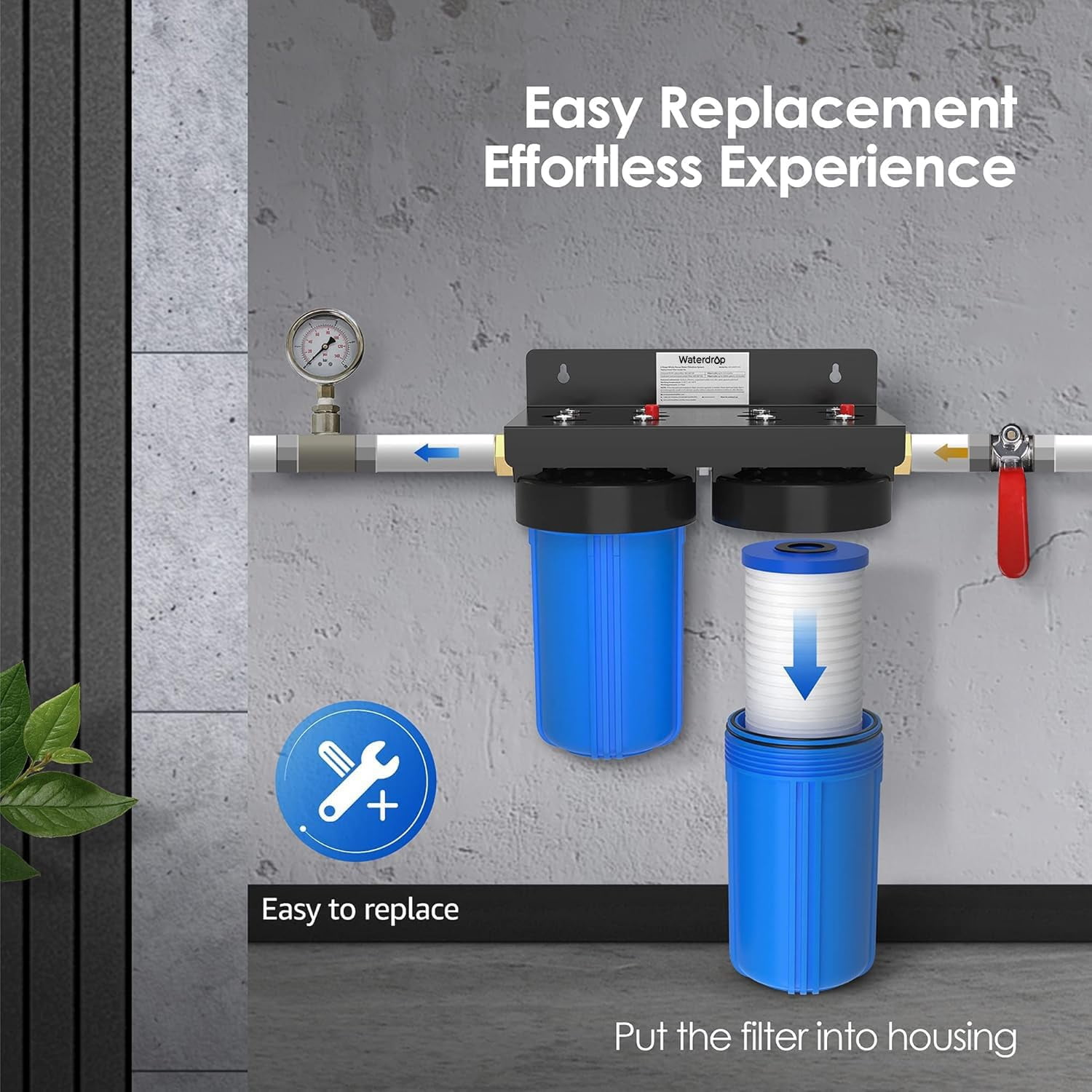 Waterdrop WF10PG 5 Micron 4.5" x 10" Sediment Filter and Activated Carbon Filter, Replacement Cartridge for WFH21-PG Whole House Water Filtration System