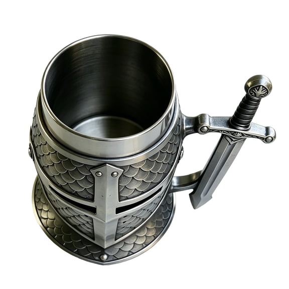 Knight Tankard Mug with Sword Handle, Stainless Steel Liner Novelty Coffee and Cup for Men, Gifts for Fans