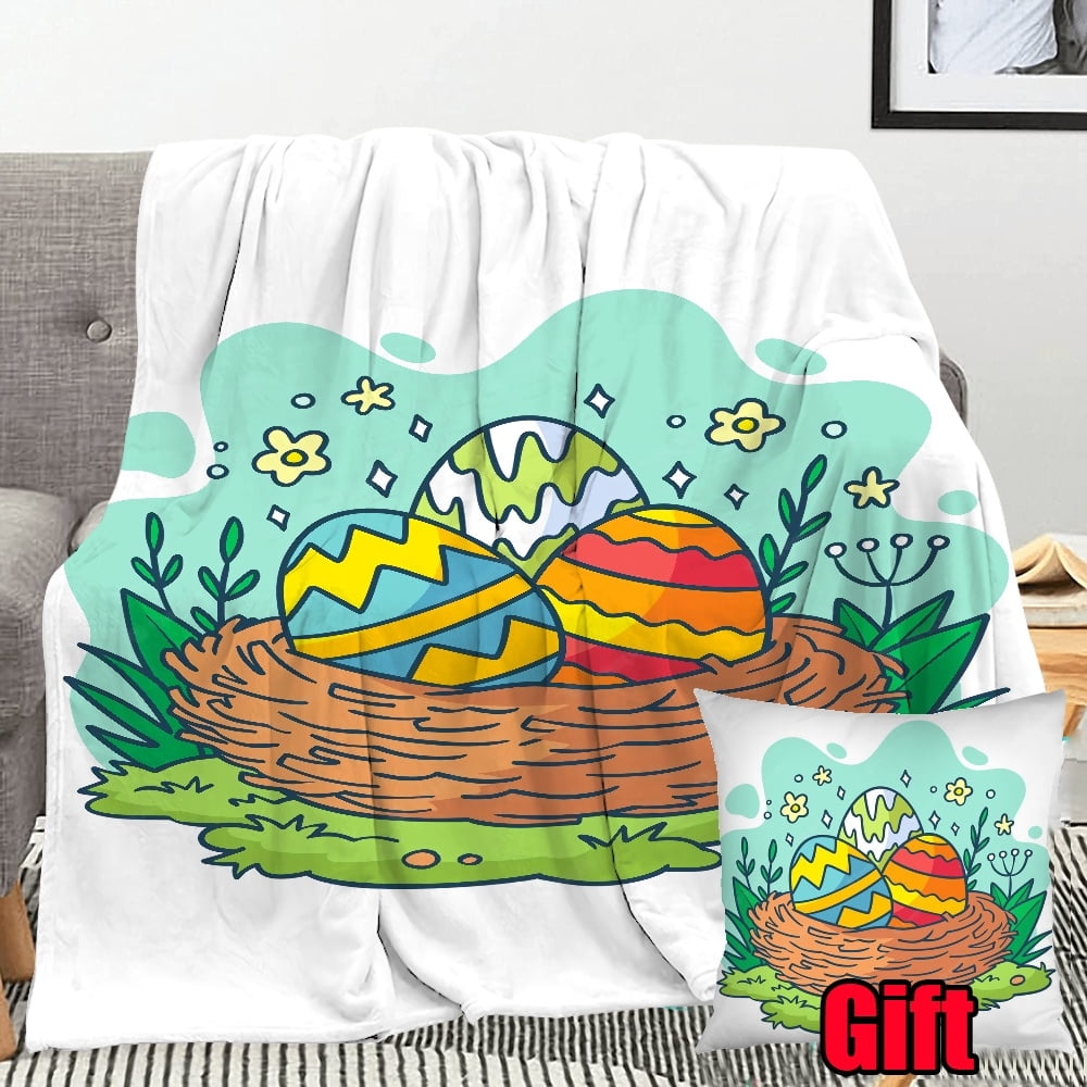 Dicasser Spring Easter Blankets With Pillowcase Warm Cozy Plush Flannel