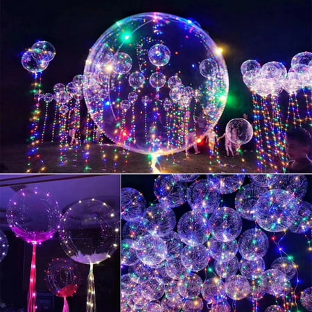 5pcs LED Light Up Bobo Balloons, Latex Clear Transparent Round Bubble Colorful Flash String Decorations Wedding Room Courtyard Kids Birthday Party Set Glow Christmas Decor