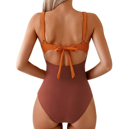 CAIVO Women Swimwear Sexy Color Block Swimsuit Stylish Beach Vacation Summer Swim Wear