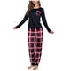 thumbnail image 1 of Conjunto de pijama a cuadros con bolsillos para mujer: camiseta de manga larga y pantalones. Ropa de casa suave para el otoño y el invierno., 1 of 8