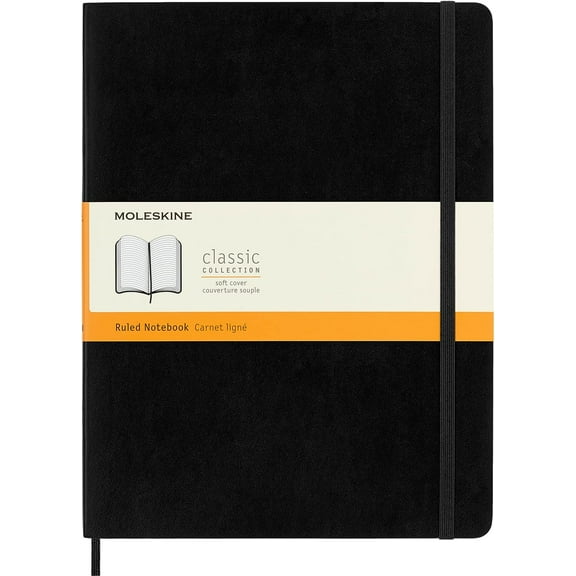 Moleskine Classic Notebook, Soft Cover, XL (7.5" x 9.5") Ruled/Lined, Black, 192 Pages