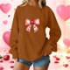 thumbnail image 1 of TaTaai Women's Valentine Bow Heart Print Sweatshirt, Cute Loose Pullover Top, Romantic Christmas Date Night Blouse, Soft Long Sleeve Casual Wear Gift, 1 of 4