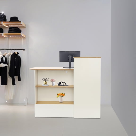 Rectangular Reception Desk, Reception Counter, Modern Reception Desk with Lockable Drawer used in offices, stores, restaurants, beauty salon