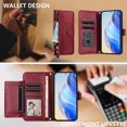 thumbnail image 2 of Zipper Wallet Case for iPhone 17 Pro Max with Card Slots & Wrist Strap, Flip Cover Stand Red, 2 of 5