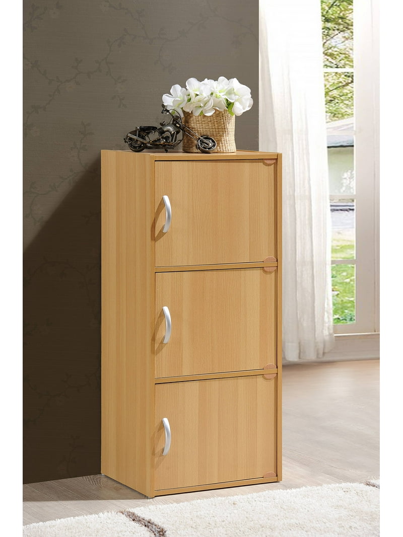 Hodedah 3-Shelf, 3-Door Multi-Purpose Bookcase Cabinet, Beech