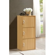 Hodedah 3-Shelf, 3-Door Multi-Purpose Bookcase Cabinet, Beech