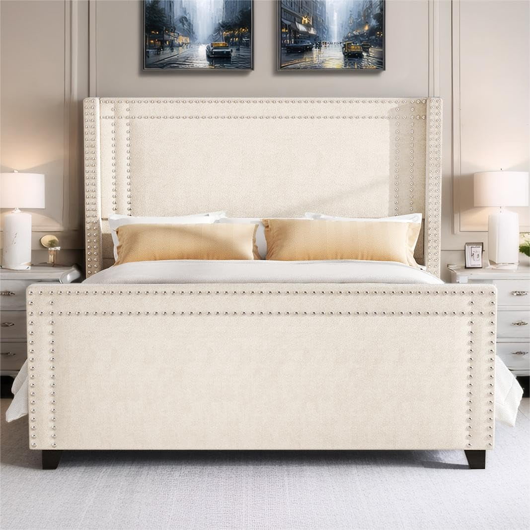 Amolife Unique King Size Bed Frame with Curved Adjustable