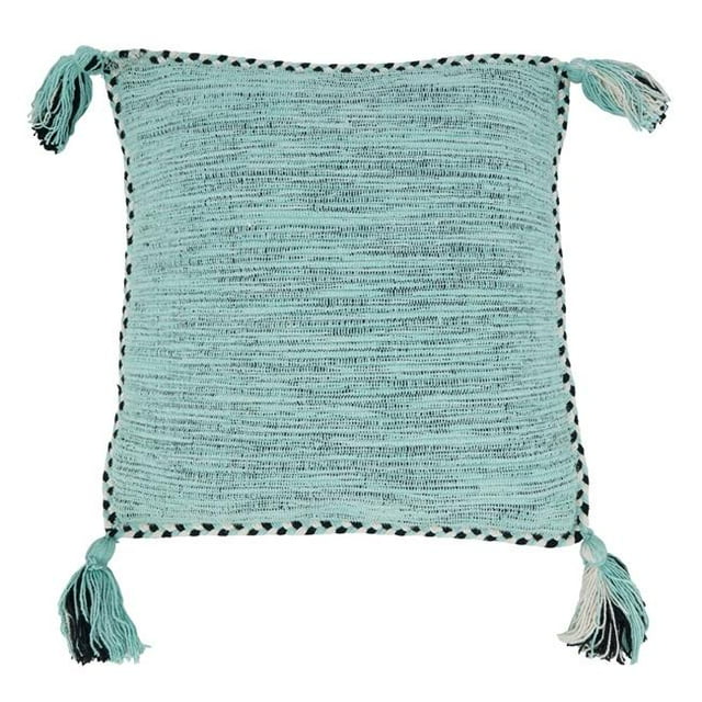 Saro 2032.MN18SP 18 in. Braided Border Tassel Square Throw Pillow with Poly Filling