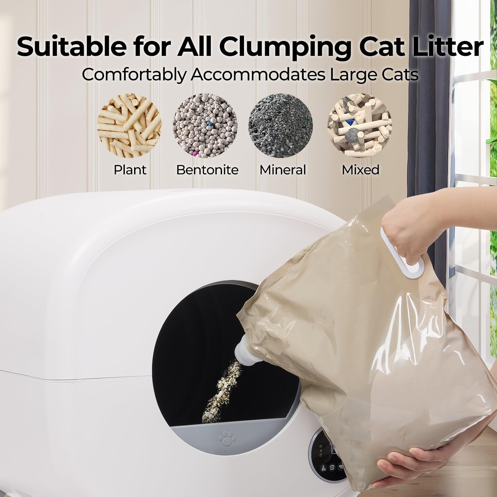 Self-Cleaning Cat Litter Box - Extra Large Automatic Litter Tray for Multiple Cats, Odor Control, WiFi App & Touch Panel Control, Quiet Operation with Night Light, Easy Waste Disposal