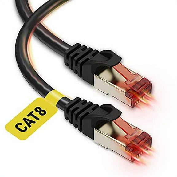 15ft Cat6 Internet Cable, High Speed Cat8 Internet WiFi Cable 40 Gbps 2000 Mhz - RJ45 Connector with Gold Plated, Weatherproof LAN Patch Cord Cable for Router, Gaming, PC, Black