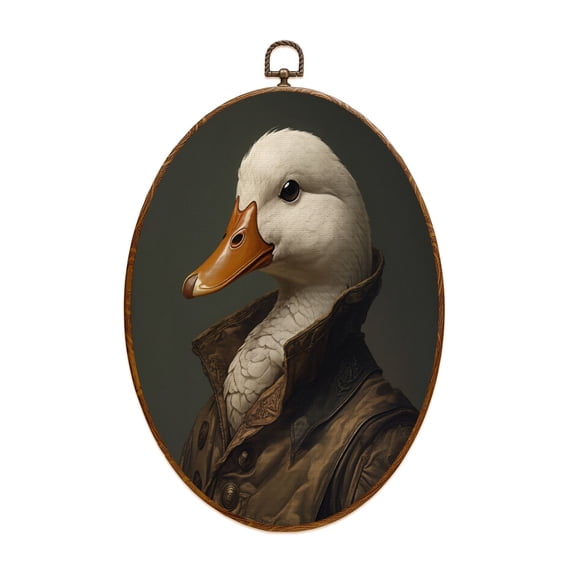 Duck Canvas Wall Art Duck Vintage Portrait Classic Animals Personification Clothing Military Oval Framed Canvas Prints Vintage Wall Hanging Decor for Home Decorations 8.6"x11.4"