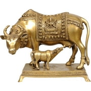 Cow Marked with Ganesha and Lakshmi - Brass Statue