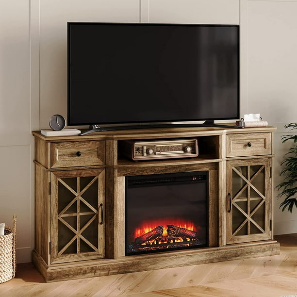 LINSY HOME Modern Farmhouse Electric Fireplace TV Stand for TVs up to