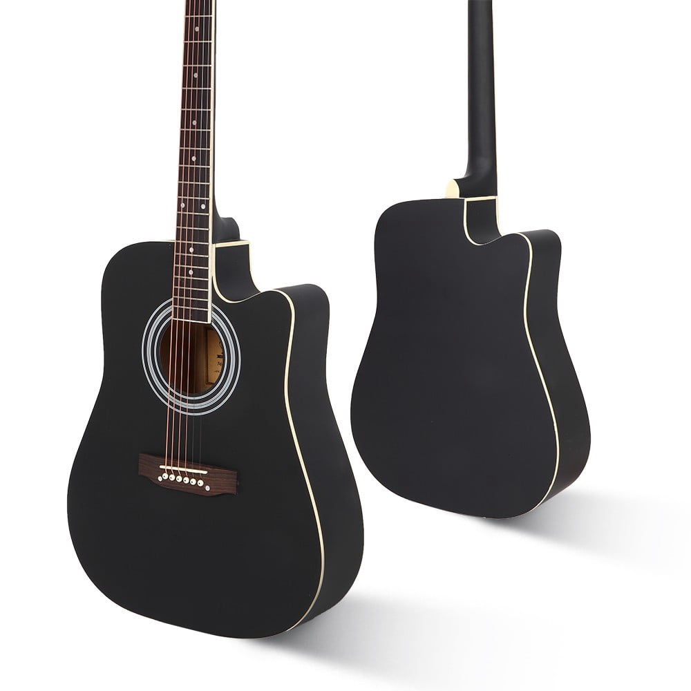 41in Acoustic Guitar, 6 String Full Size Cutaway Guitar with Gig Bag and Guard Board (Black)
