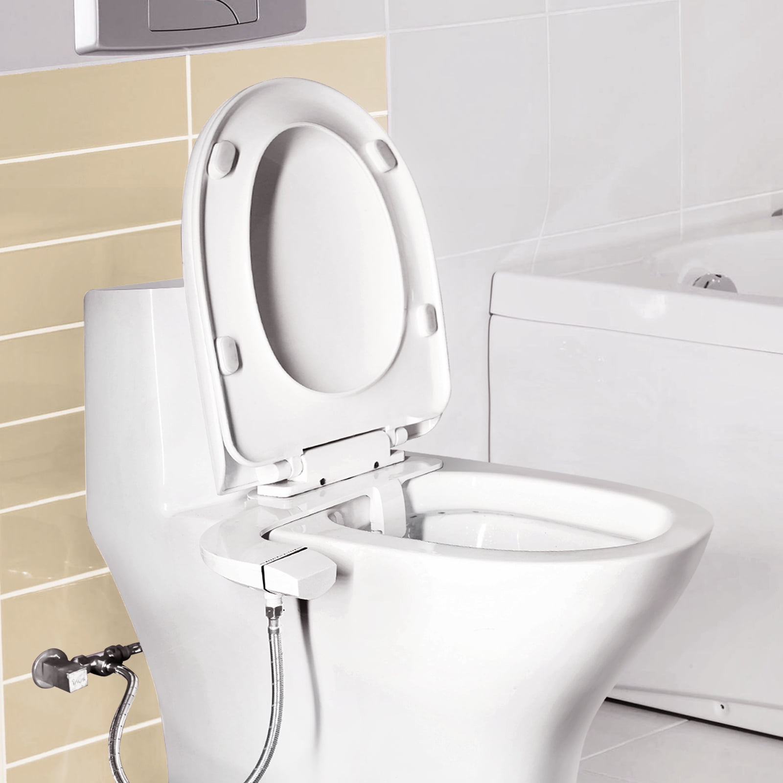 PHANCIR Ultra-Slim Bidet Attachment for Toilet, Dual Nozzle (Frontal & Rear Wash) with Self Cleaning, Non-Electric Adjustable Water Pressure Water Toilet Seat Attachment White