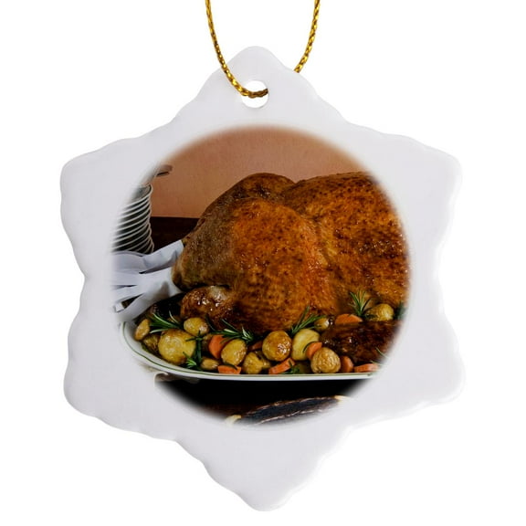 3drose, Cuisine, Roast Turkey, Potatoes, Chestnuts - Li11 Nto0002 - Nico Tondini, 3 inch Snowflake Porcelain Ornament