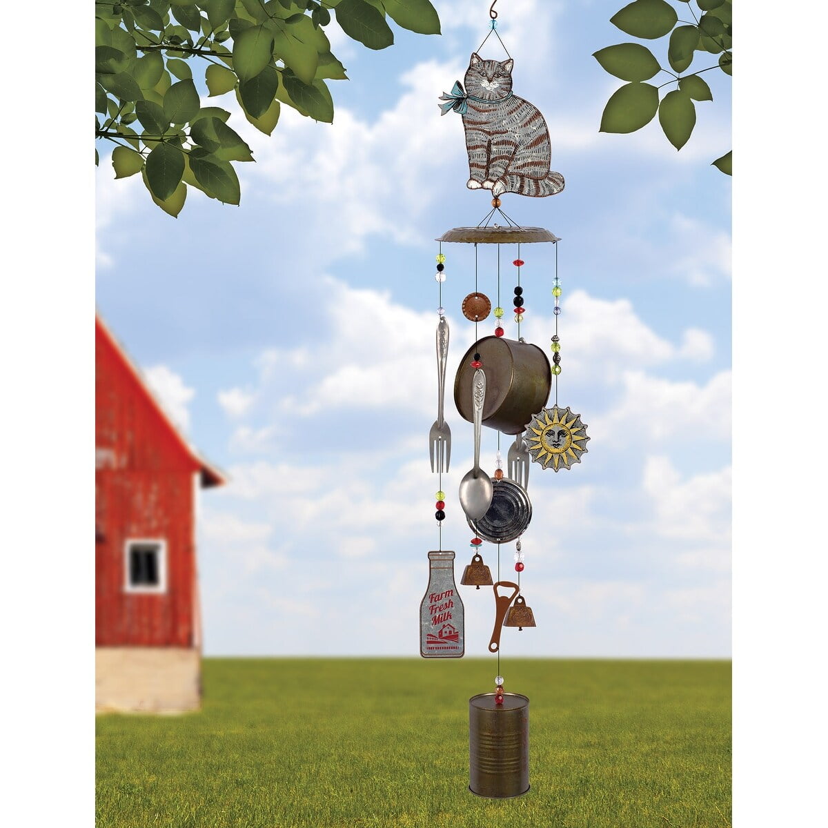 Sunset Vista Designs 92399 Farm Cat Metal Wind Chime, Galvanized