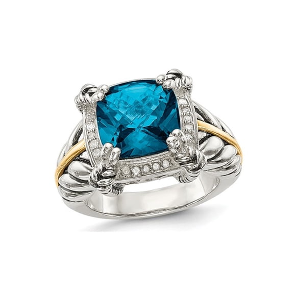 4.50 Carat (Ctw) London Blue Topaz Ring in Sterling Silver with 14K Gold Accent