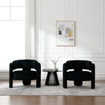 Guyou Modern Barrel Accent Chair Set of 2, Velvet Upholstered Round Armchair, Comfy Side Club Chair Casual Single Sofa Chair for Living Room Bedroom, Black