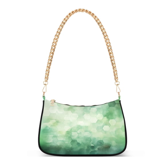 Ryvnso Green Print Womens Chain Shoulder Bag Tote Handbags Clutch Hobo Purse with Zipper for Travel