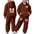 thumbnail image 3 of Teen Girl Hoodies Girls 2 Piece Outfits Bow Leopard Graphic Lounge Hoodie Sweatsuit Sets Y2K Sweatshirt Comfy Sweatpants with Pockets(Coffee,2-3 Years), 3 of 8
