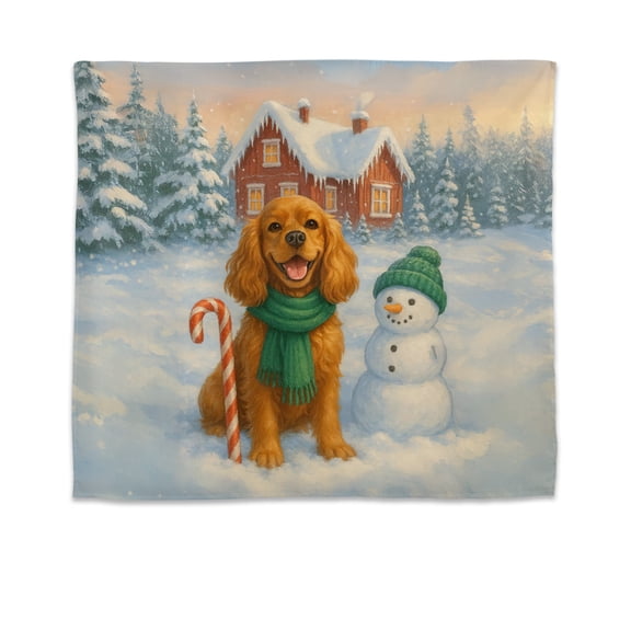 Hello Winter Vintage Cocker Spaniel Enjoys Snowy Day with Snowman Tapestry Cockers Dog Lover Gifts Wall Hanging Backdrop Home Decor - 12019