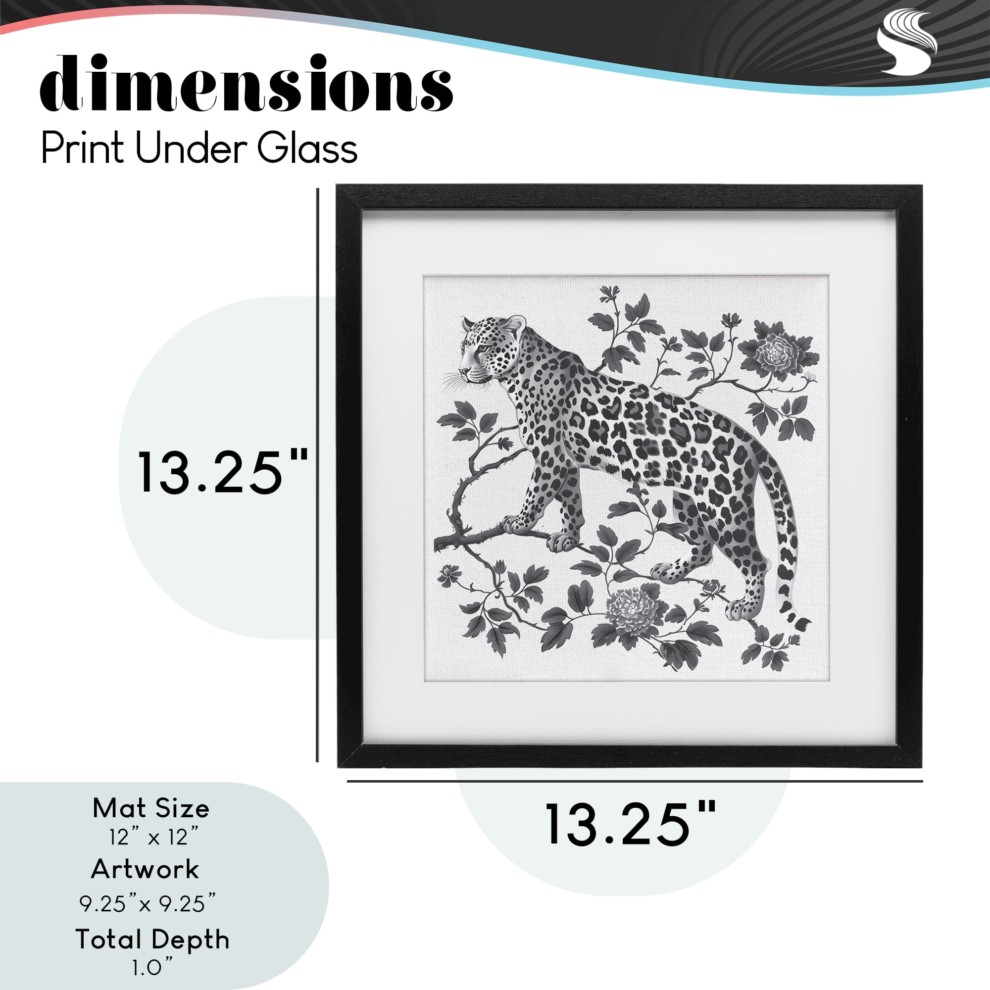 Monochrome Detail Leopard Black Framed Print Under Glass, design by Lettered and Lined