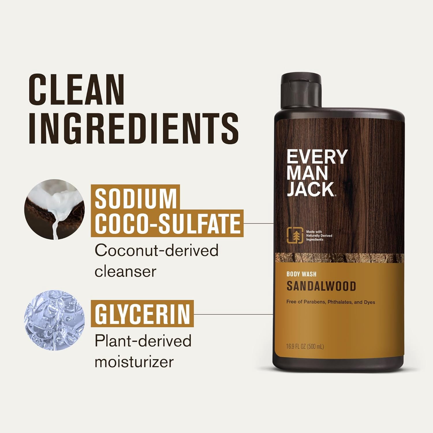 Every Man Jack Body Wash and Shower Gel, Sandalwood, 16.9 Oz