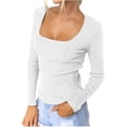 thumbnail image 3 of Camisetas de punto acanaladas ajustadas básicas con cuello cuadrado de manga larga sexy para mujer, 3 of 5