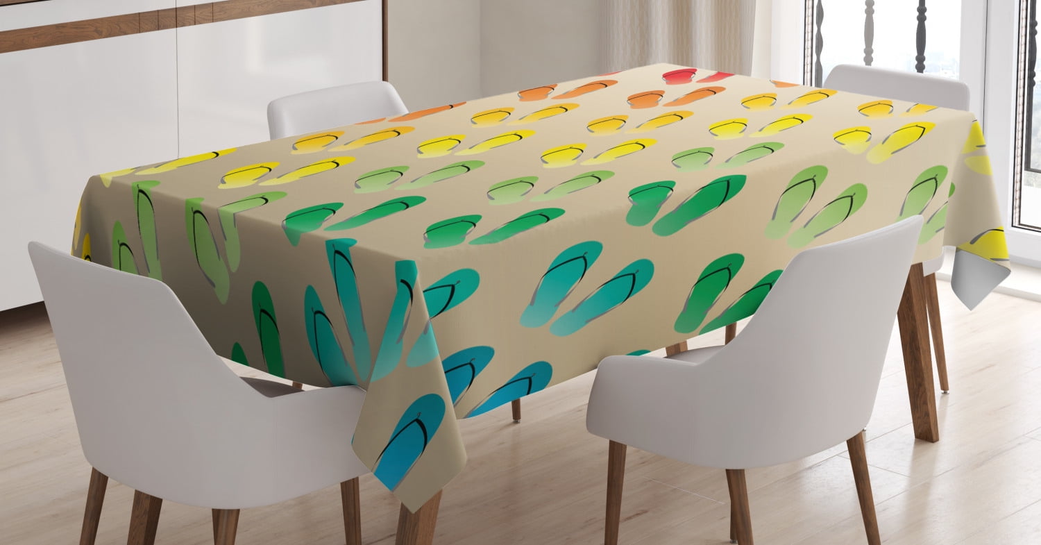 Flip Flop Tablecloth, Pairs of Beach Sandals Aligned in Graded Rainbow