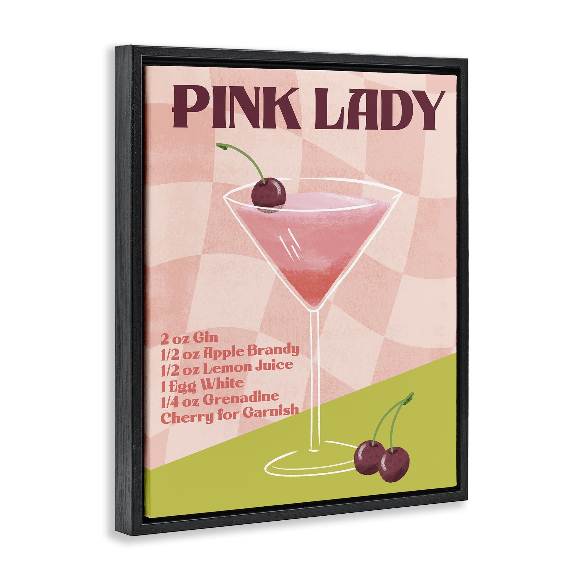 Stupell Industries Retro Pink Lady Recipe Food & Beverage Painting Black Floater Framed Canvas Art Print Wall Art, 25 x 31