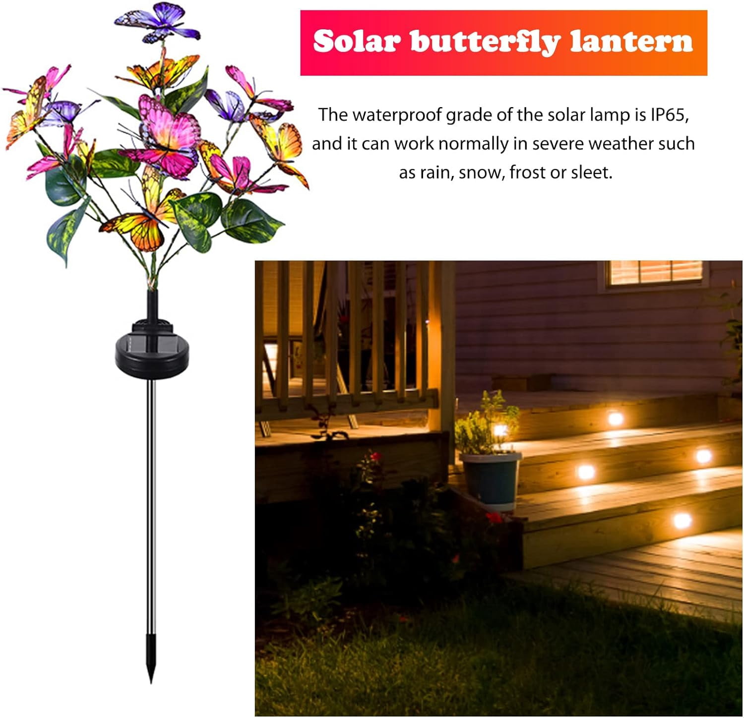 Solar Garden Lights Outdoor Waterproof, Multicolored Solar Decorative Stake Lights with 22LED 17 Butterfly Solar Lights for Garden Patio Lawn Terraces, Yards and Paths Decor (2 Pack)