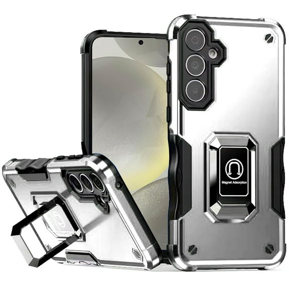 Military Grade Shockproof Hybrid Armor Case with Ring Grip for Samsung Galaxy S25 - Silver