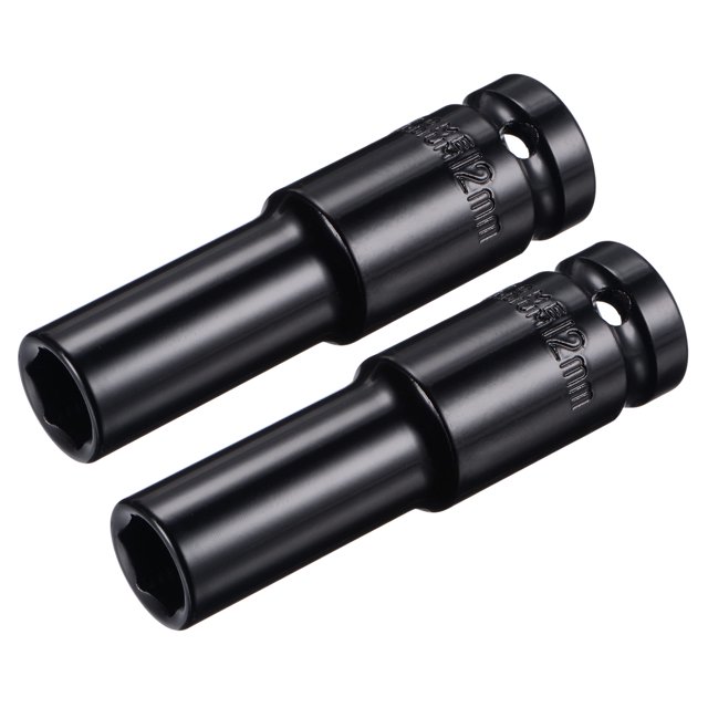 Unique Bargains 1/2' Drive by 12mm Deep Impact Socket, Heat-Treated CR-V Steel 3.15' Length, 6-Point Metric Sizes 2 Pack