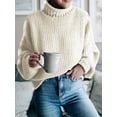 thumbnail image 3 of PrettyGuide Womens Sweater Oversized Chunky Knit Jumper Batwing Sleeve Turtleneck Sweater L Apricot, 3 of 7