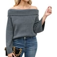 thumbnail image 2 of Women Off the Shoulder Sweater Long Sleeve Tops 2025 Fall Loose Knit Pullover Sweaters Winter Clothes Gray S, 2 of 8