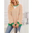 thumbnail image 6 of Women Striped Sweatshirts Oversized Crewneck Long Sleeve Shirts Y2K Pullover Top Fall Outfits Rice Orange XL, 6 of 9