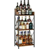 Liquor Bottle Display Shelf, Coffee Syrup Rack Organizer, 3 Step Countertop Wine Rack, Mini Bar, Retro Bar Shelf Stand for Whiskey, Spirits