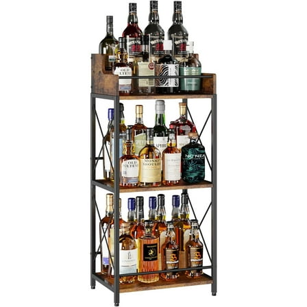 Liquor Bottle Display Shelf, Coffee Syrup Rack Organizer, 3 Step Countertop Wine Rack, Mini Bar, Retro Bar Shelf Stand for Whiskey, Spirits