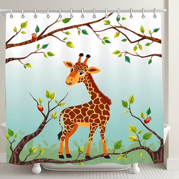 Charming Cartoon Giraffe Shower Curtain Whimsical Jungle Design for a Playful Bathroom Decor