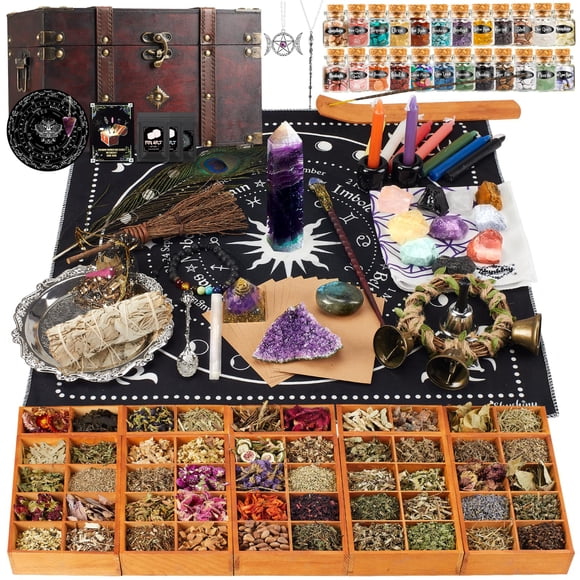Kit de brujería SHYSHINY Huge, paquete de 200 con caja de madera para principiantes