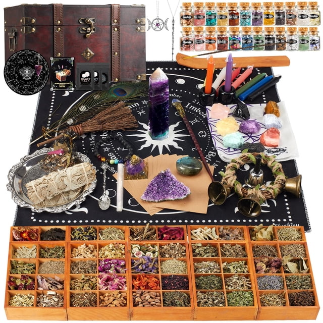 Kit de brujería SHYSHINY Huge, paquete de 200 con caja de madera para principiantes