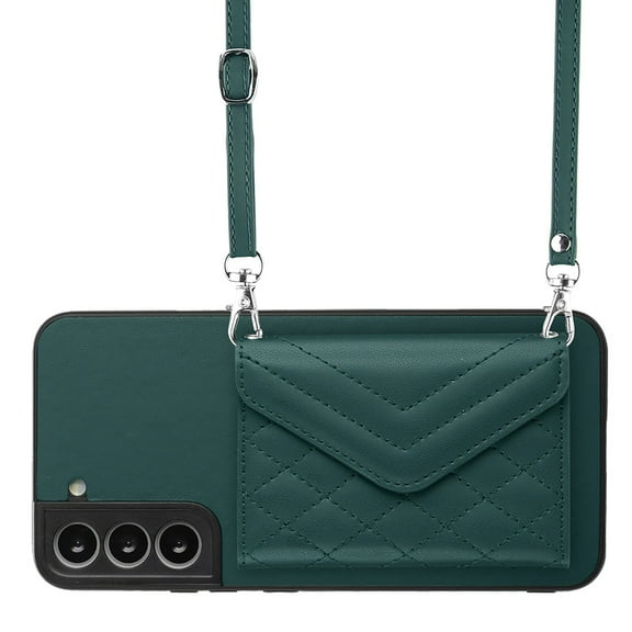 Allytech Galaxy S21 FE Wallet Case with Shoulder Strap, RFID Blocking Luxury PU Leather Shockproof Cards Slots Stand Anti-Scratch Magnetic Closure Phone Case for Samsung Galaxy S21 FE, Green